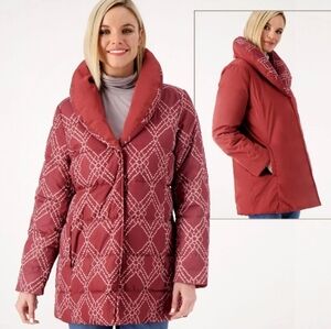 Dennis Basso Reversible Print to Solid Water Resistant Jacket Rose/Blush,3X